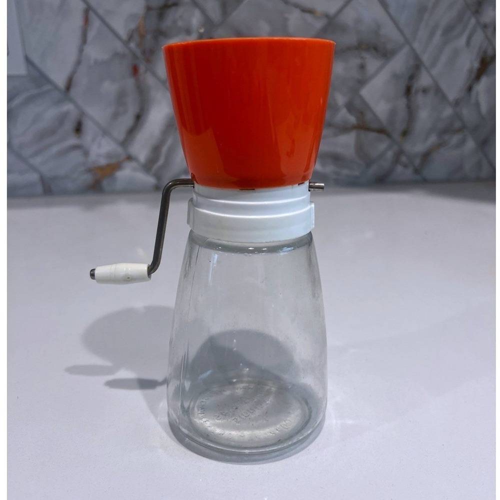 Vintage Federal Housewares Nut Chopper Grinder Orange Glass Base Chicago